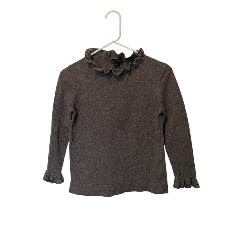 Ann Taylor Factory Ruffle Knit Sweater size Small Dark Gray